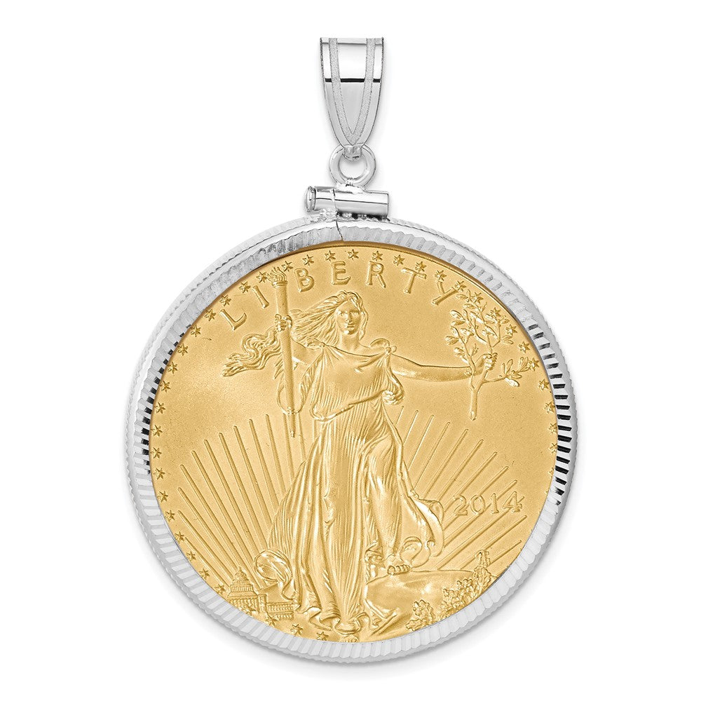 14K White Gold Wideband Distinguished Coin Jewelry 14Kw Diamond-Cut Screw Top Mounted 1Oz American Eagle Bezel Pendant