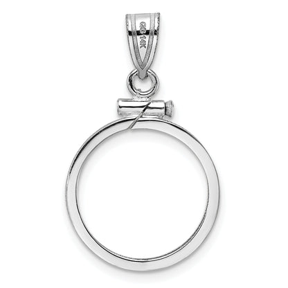 14K White Gold Wideband Distinguished Coin Jewelry Polished 16.5mm X 1.35mm Screw Top Bezel Pendant