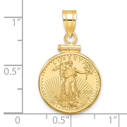 10K Yellow Gold Wideband Distinguished Coin Jewelry Polished Mounted 1/10Oz American Eagle Screw Top Bezel Pendant