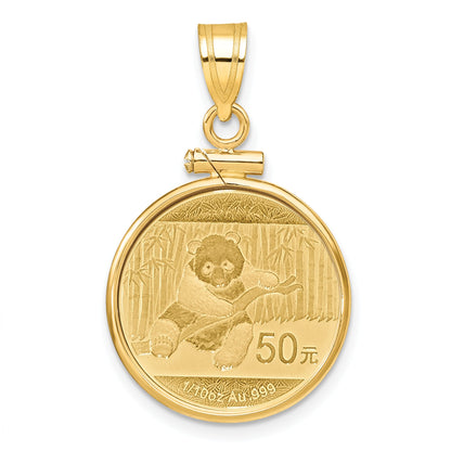 14K Yellow Gold Wideband Distinguished Coin Jewelry Polished Mounted 1/10Oz Panda Screw Top Bezel Pendant