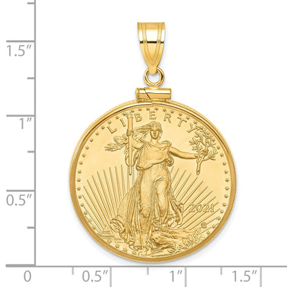 10K Yellow Gold Wideband Distinguished Coin Jewelry Polished Mounted 1/2Oz American Eagle Screw Top Bezel Pendant