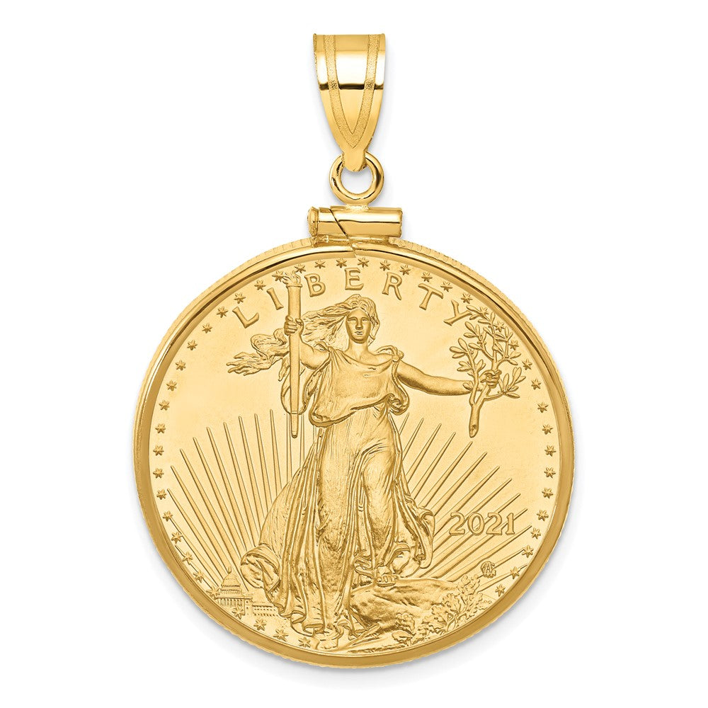 10K Yellow Gold Wideband Distinguished Coin Jewelry Polished Mounted 1/2Oz American Eagle Screw Top Bezel Pendant