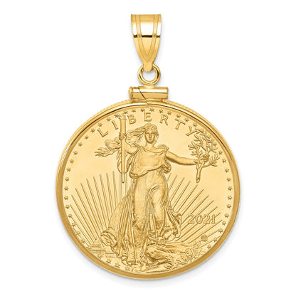 10K Yellow Gold Wideband Distinguished Coin Jewelry Polished Mounted 1/2Oz American Eagle Screw Top Bezel Pendant