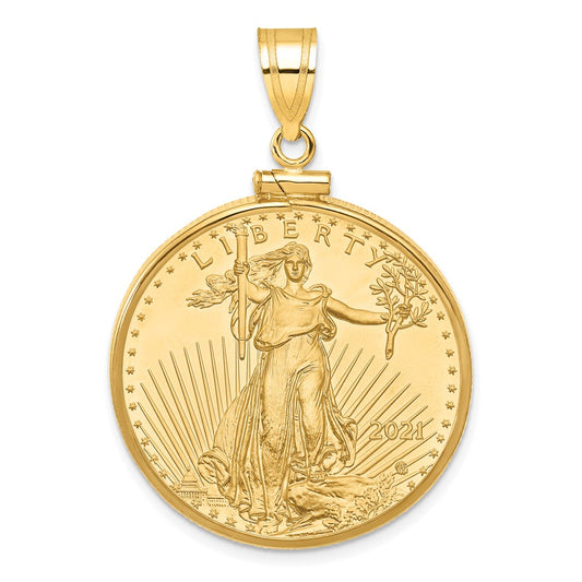 10K Yellow Gold Wideband Distinguished Coin Jewelry Polished Mounted 1/2Oz American Eagle Screw Top Bezel Pendant