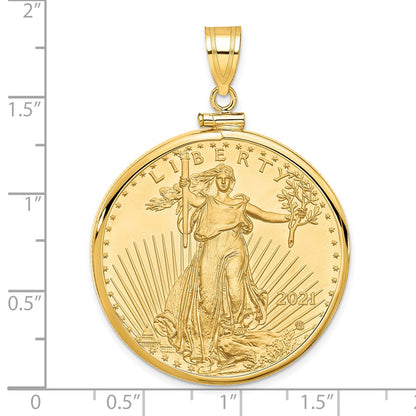 10K Yellow Gold Wideband Distinguished Coin Jewelry Polished Mounted 1Oz American Eagle Screw Top Bezel Pendant