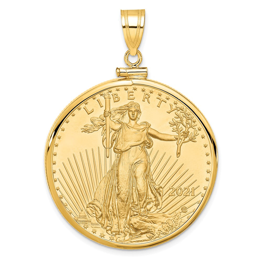 14K Yellow Gold Wideband Distinguished Coin Jewelry Polished Mounted 1Oz American Eagle Screw Top Bezel Pendant