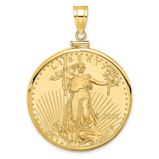 14K Yellow Gold Wideband Distinguished Coin Jewelry Polished Mounted 1Oz American Eagle Screw Top Bezel Pendant