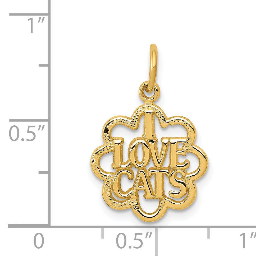 14K Yellow Gold I Love Cats Charm