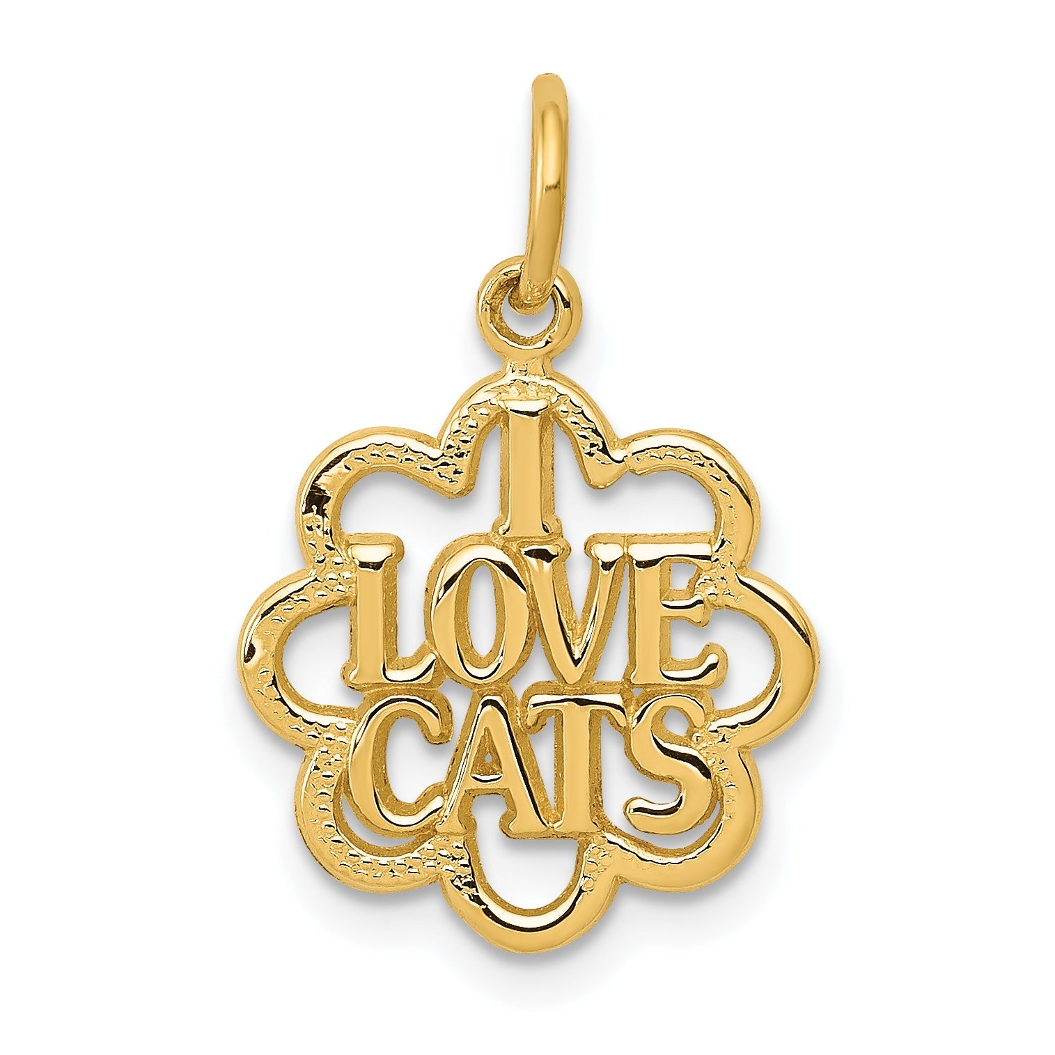 14K Yellow Gold I Love Cats Charm