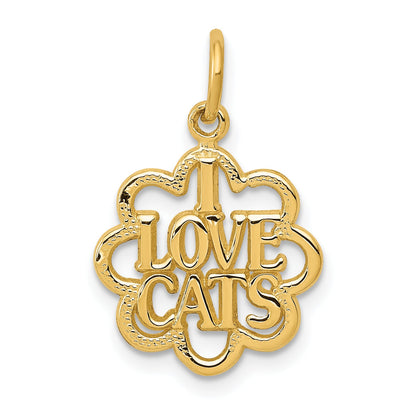 14K Yellow Gold I Love Cats Charm