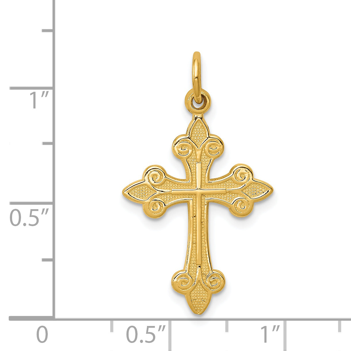 14K Yellow Gold Fleur De Lis Cross Pendant