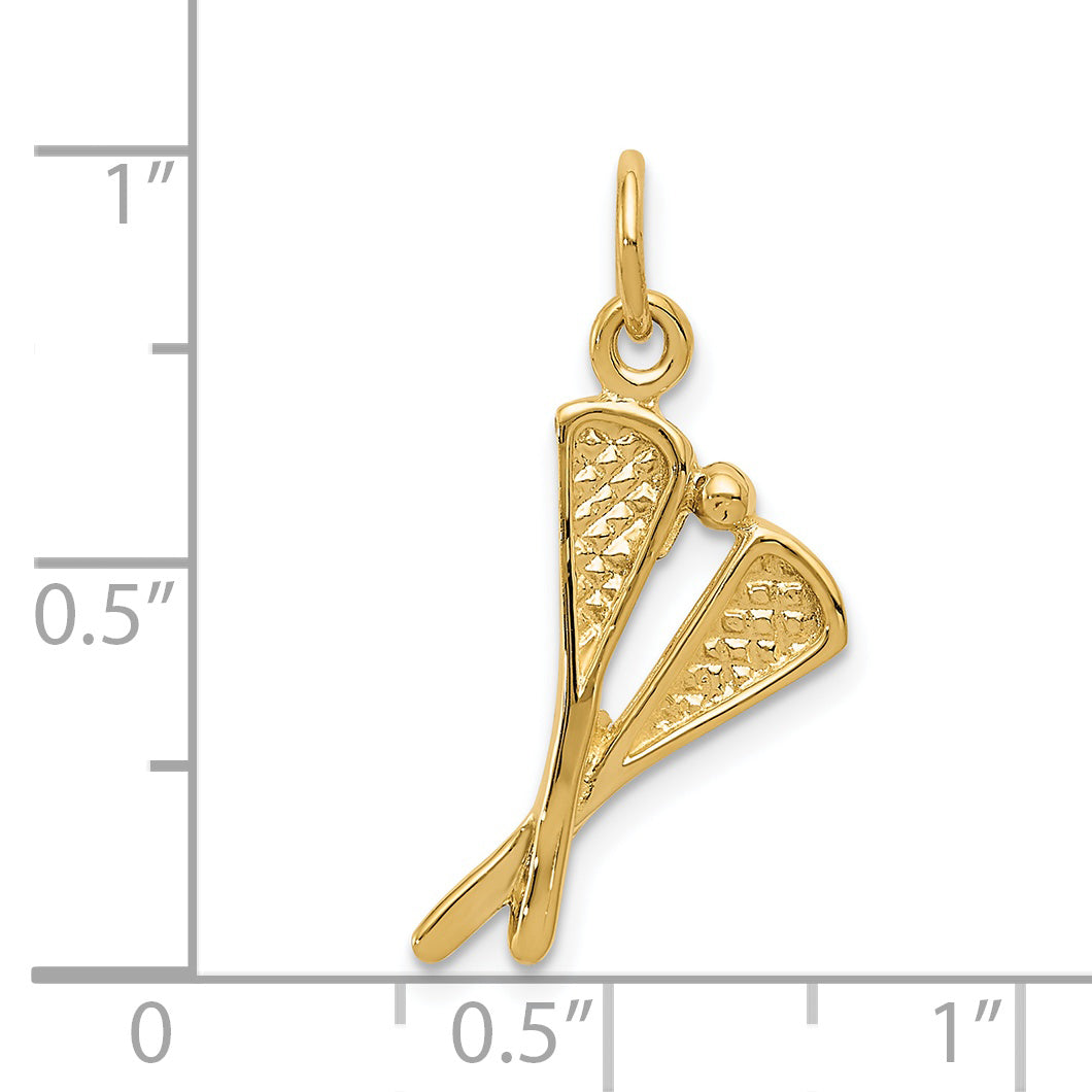 14K Yellow Gold Polished Lacrosse Sticks Charm