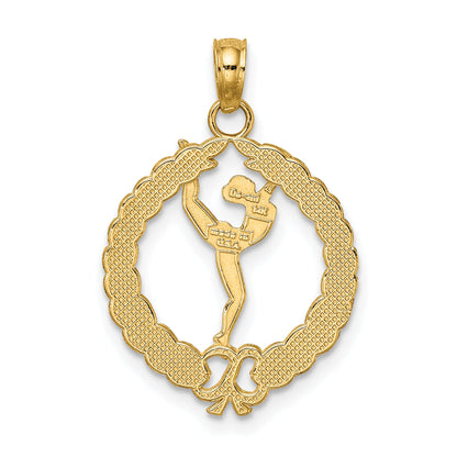 14K Yellow Gold Solid Polished Framed Gymnast Charm