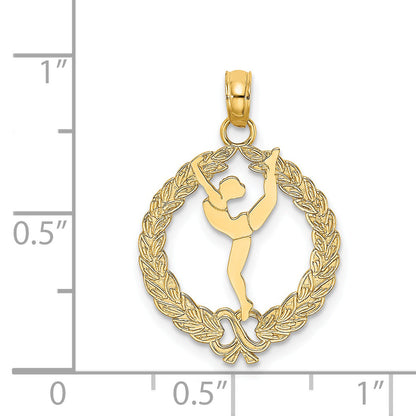 14K Yellow Gold Solid Polished Framed Gymnast Charm
