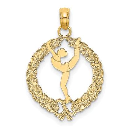 14K Yellow Gold Solid Polished Framed Gymnast Charm