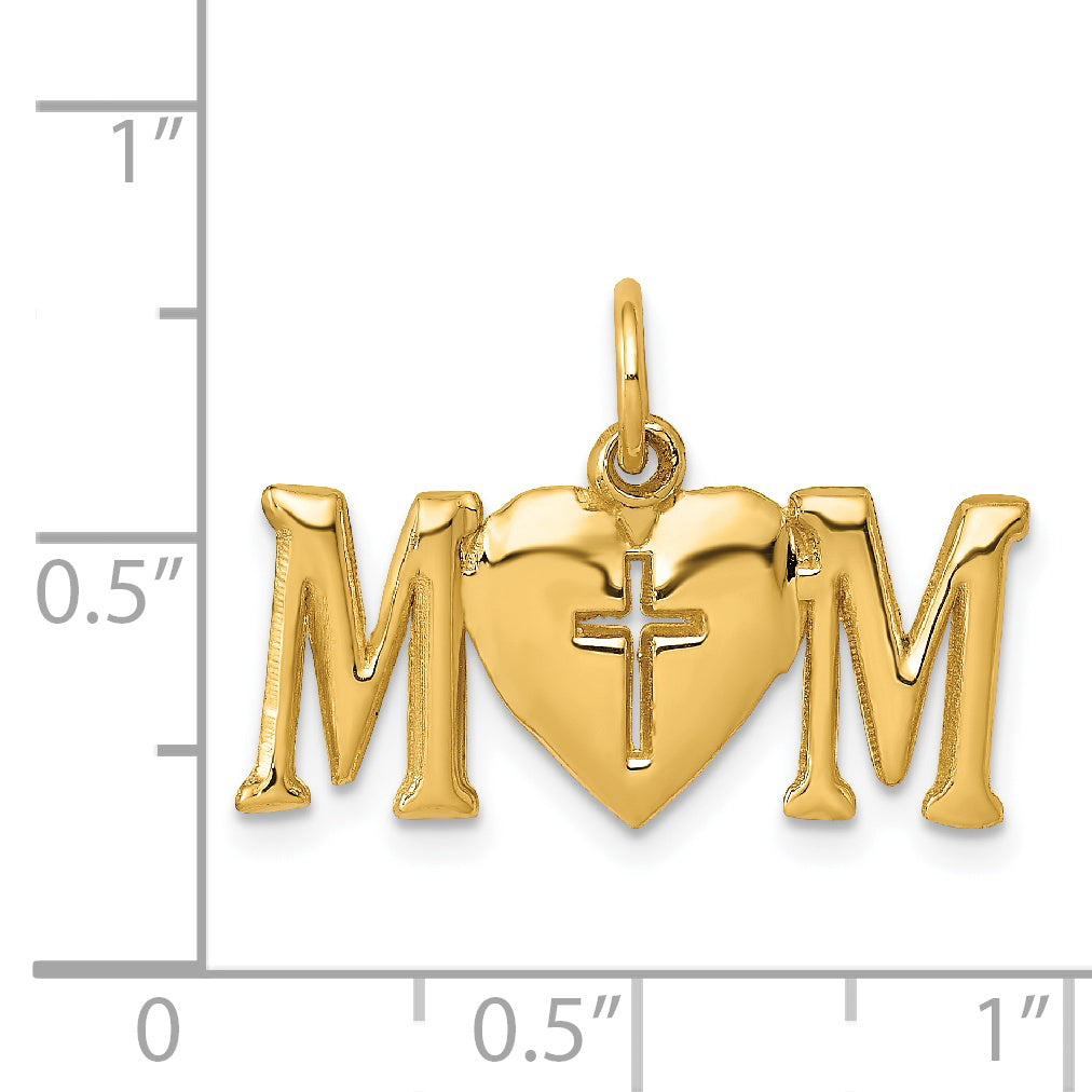 14K Yellow Gold Polished Mom With Cross Charm