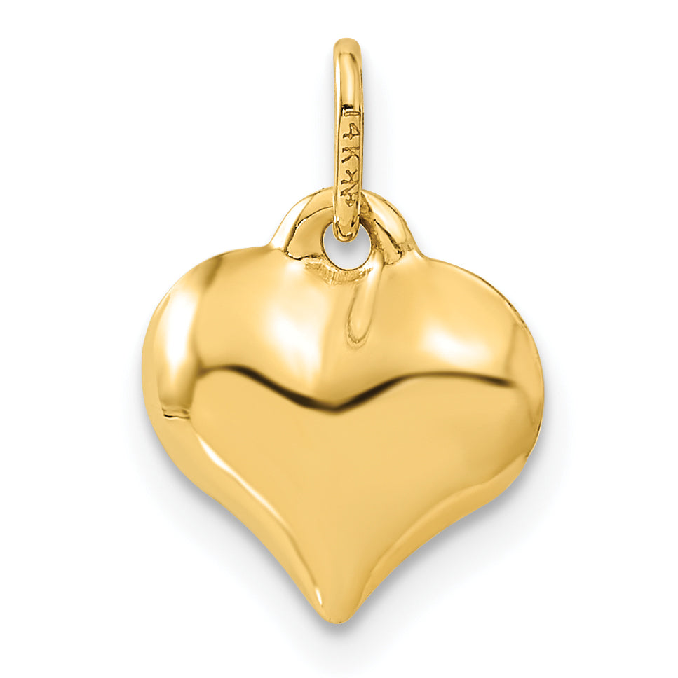 14K Yellow Gold Polished 3-D Diamond-Cut Puffed Heart Charm