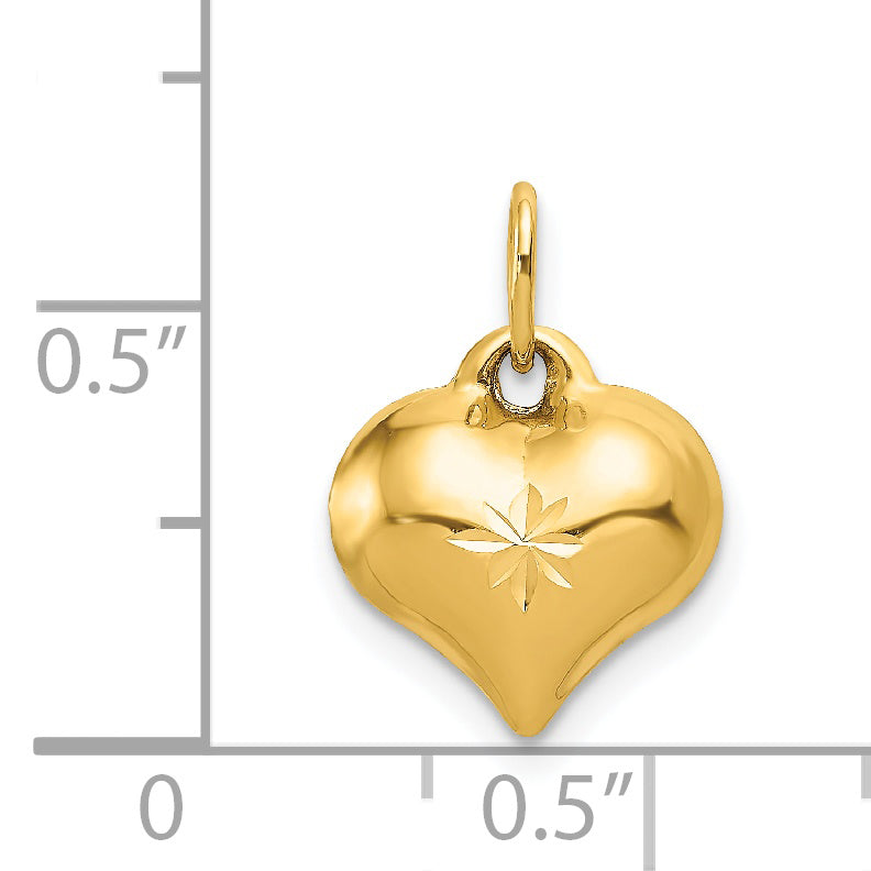 14K Yellow Gold Polished 3-D Diamond-Cut Puffed Heart Charm