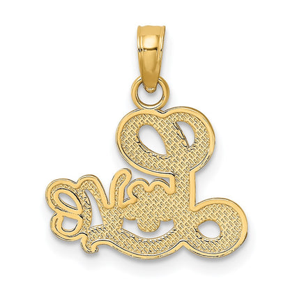 14K Yellow Gold Love Script With Flower Charm