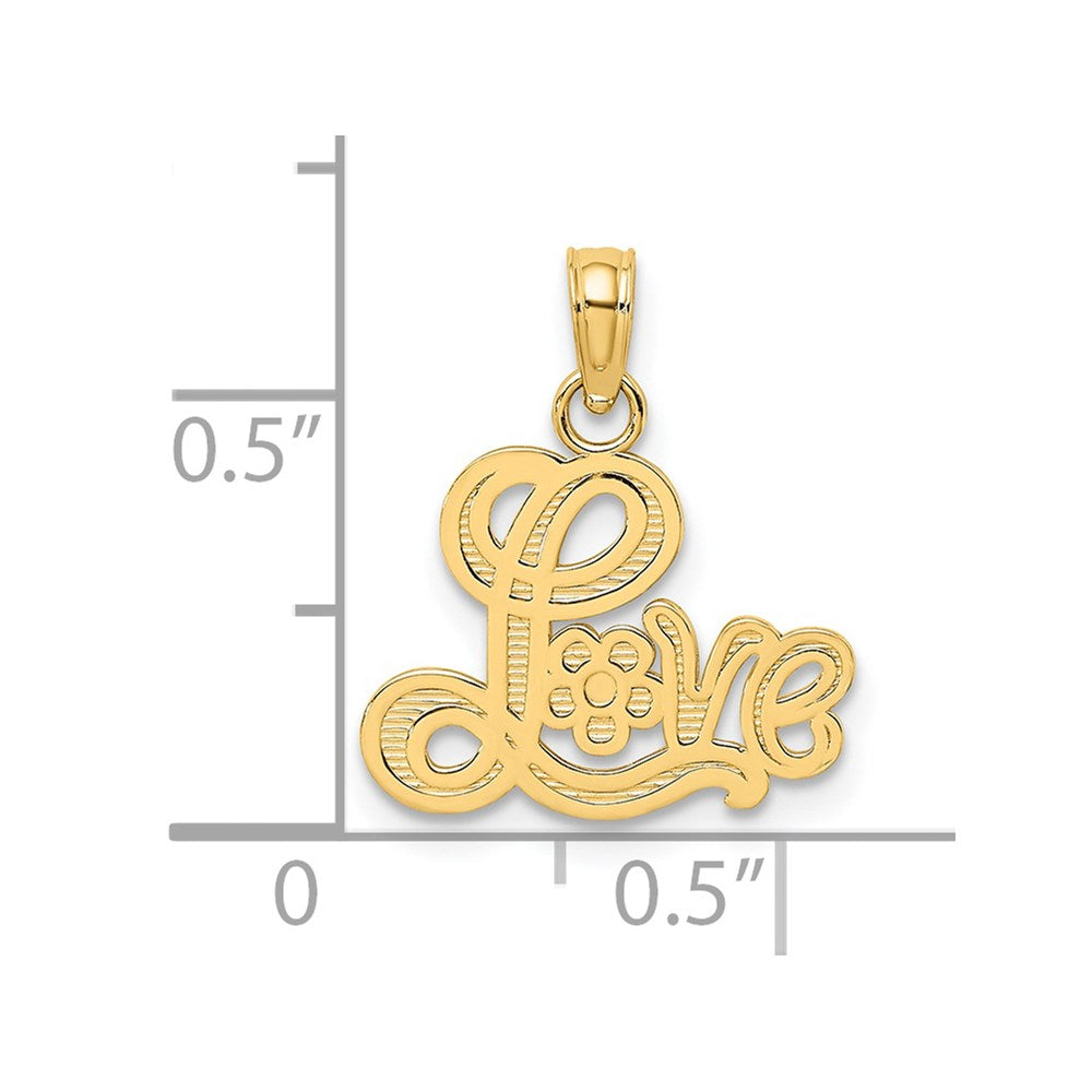 14K Yellow Gold Love Script With Flower Charm