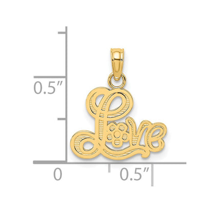 14K Yellow Gold Love Script With Flower Charm