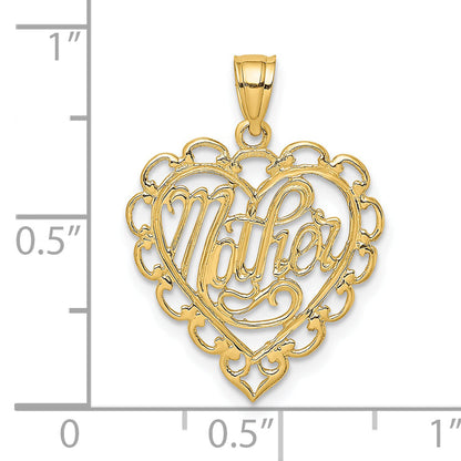 14K Yellow Gold Mother In Lace Heart Charm