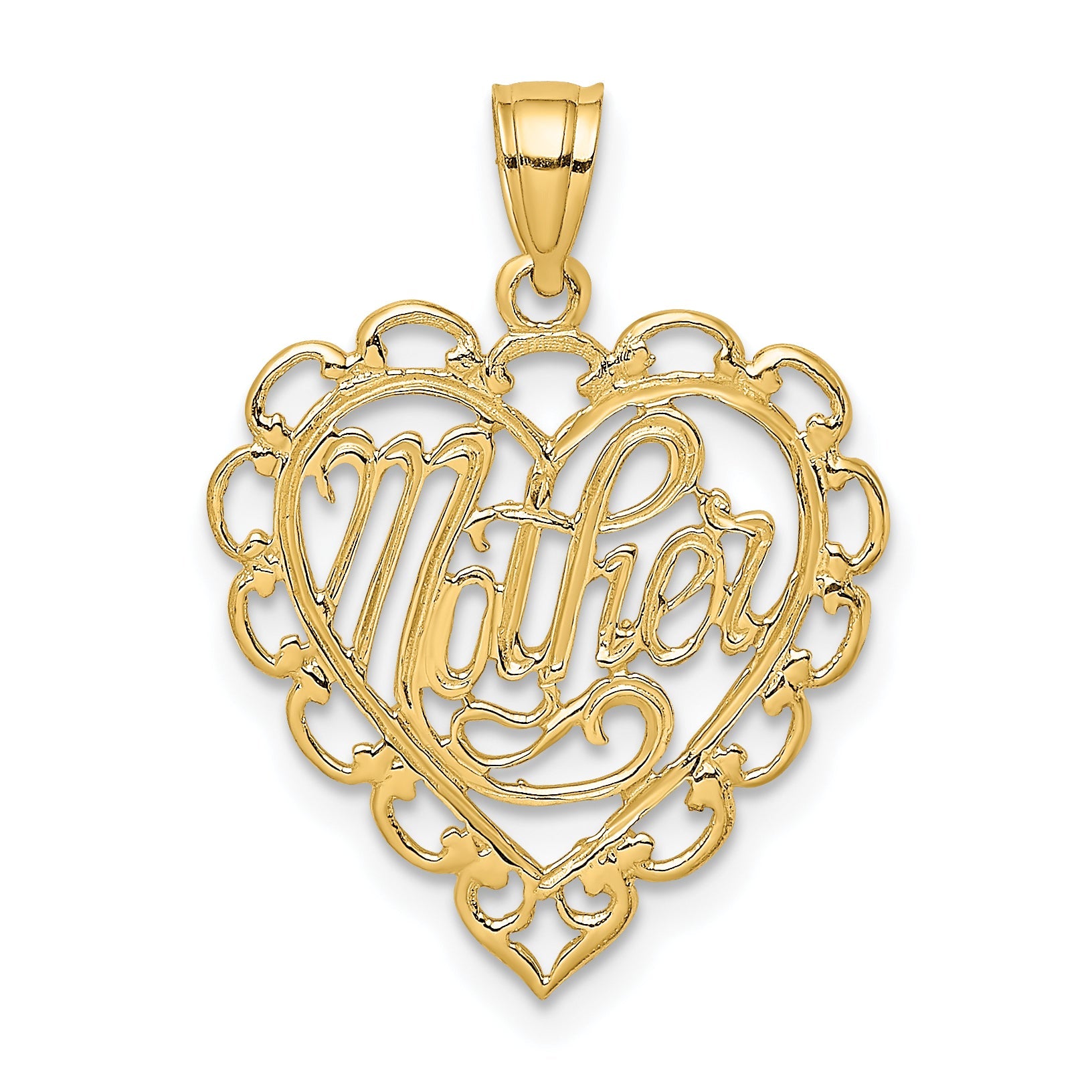 14K Yellow Gold Mother In Lace Heart Charm