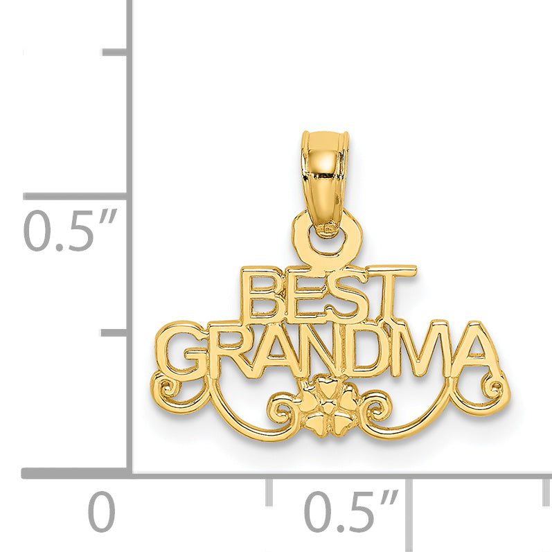 14K Yellow Gold Best Grandma With Flower Charm
