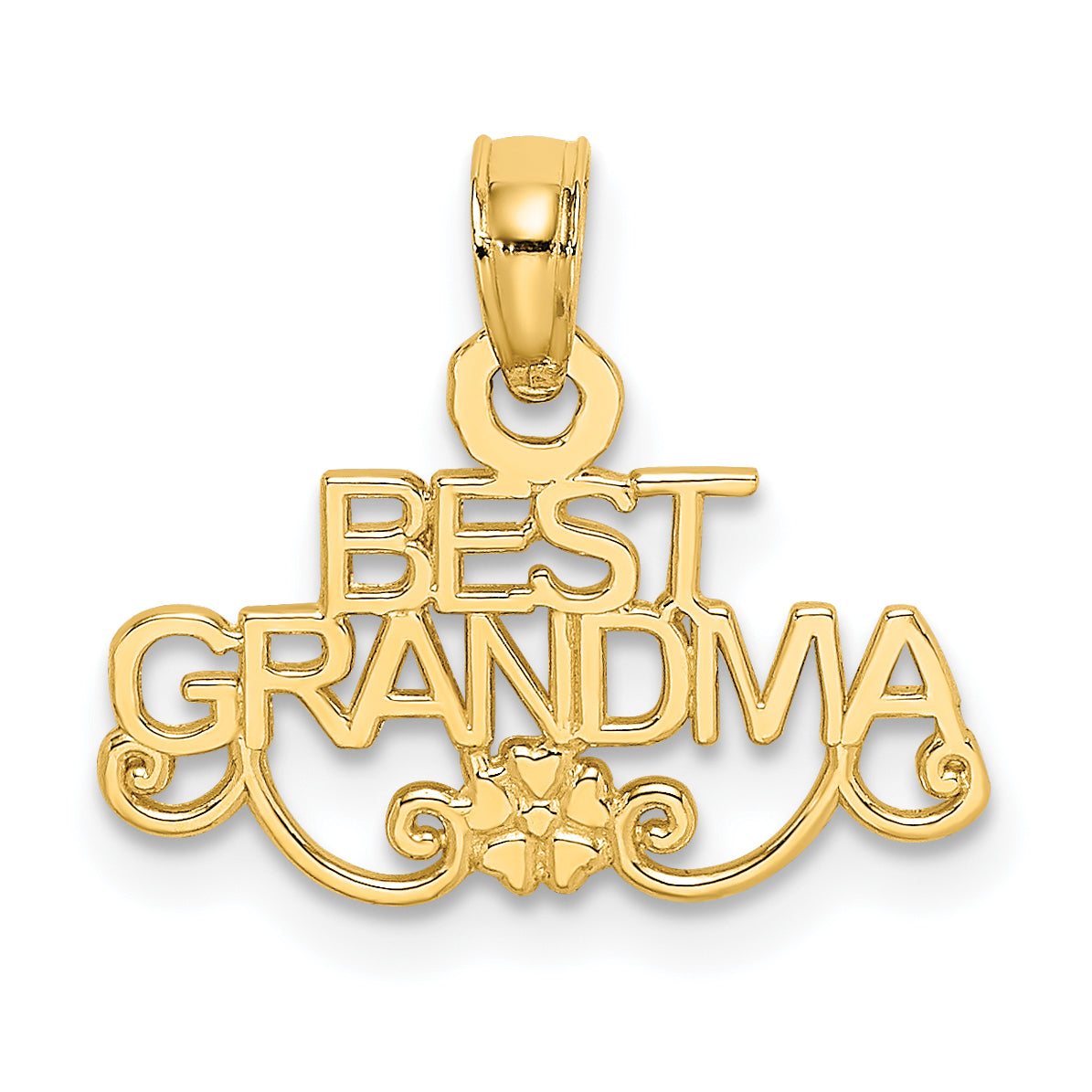14K Yellow Gold Best Grandma With Flower Charm