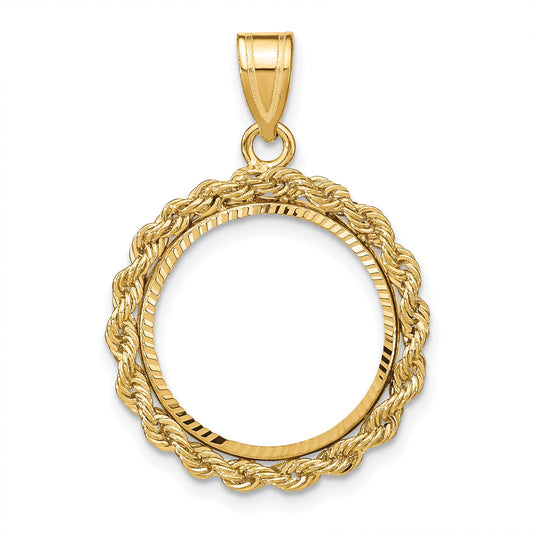 10K Yellow Gold Wideband Distinguished Coin Jewelry Polished And Diamond-Cut With Rope Edge 16.5mm Prong Bezel Pendant