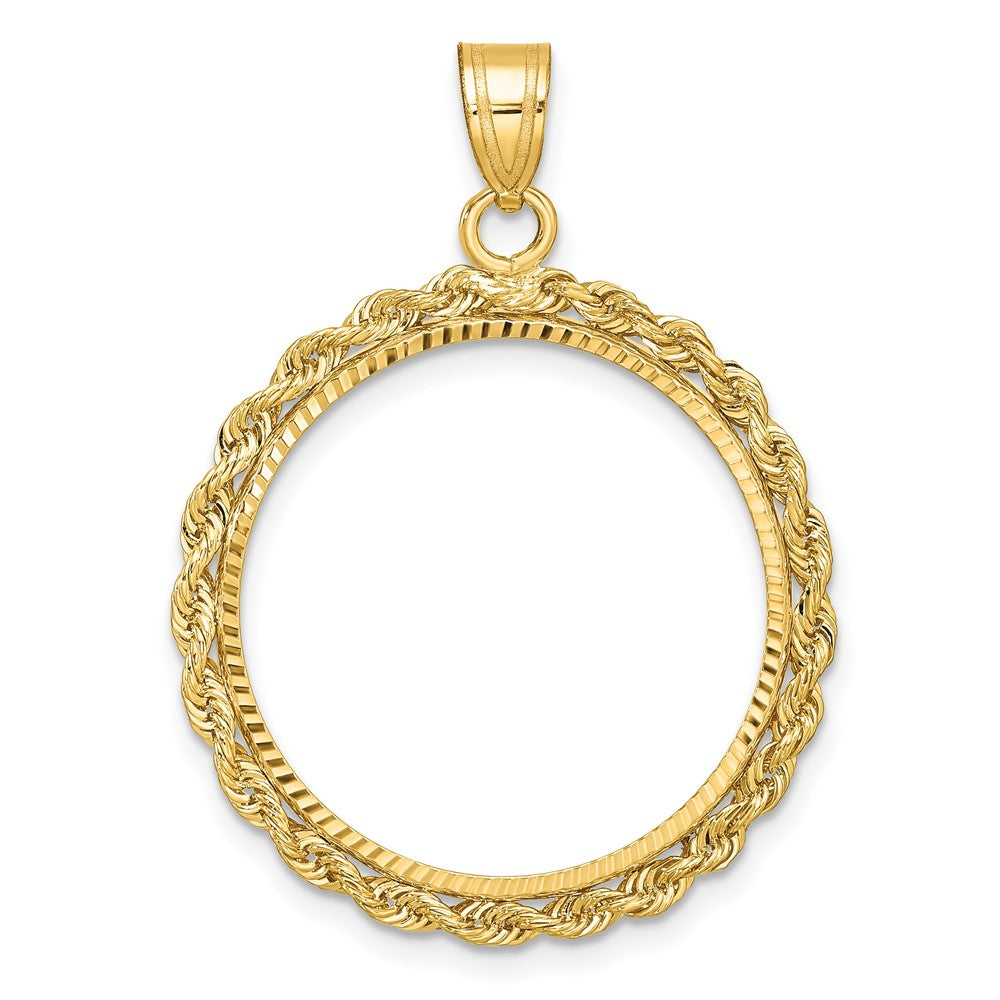 10K Yellow Gold Wideband Distinguished Coin Jewelry Polished And Diamond-Cut With Rope Edge 22.0mm Prong Bezel Pendant