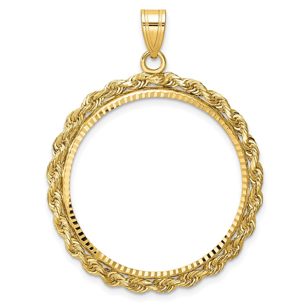 14K Yellow Gold Wideband Distinguished Coin Jewelry Diamond-Cut With Rope 27.0mm Prong Bezel Pendant