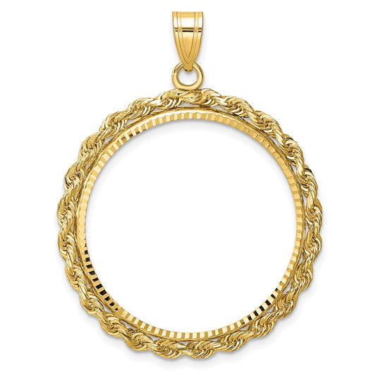 10K Yellow Gold Wideband Distinguished Coin Jewelry Polished And Diamond-Cut With Rope Edge 27.0mm Prong Bezel Pendant