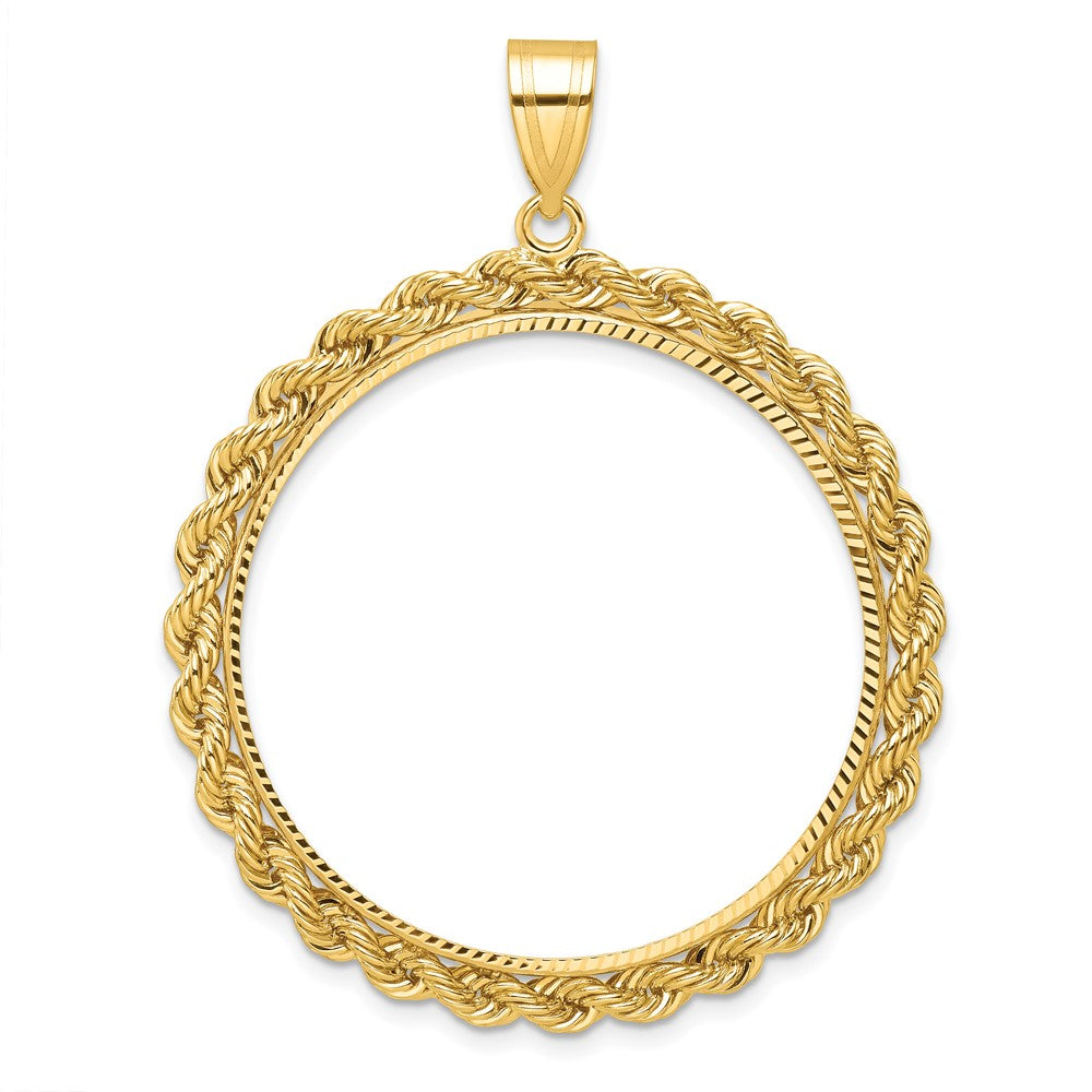 10K Yellow Gold Wideband Distinguished Coin Jewelry Polished And Diamond-Cut With Rope Edge 32.7mm Prong Bezel Pendant