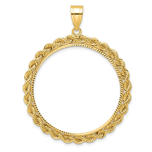 10K Yellow Gold Wideband Distinguished Coin Jewelry Polished And Diamond-Cut With Rope Edge 32.7mm Prong Bezel Pendant
