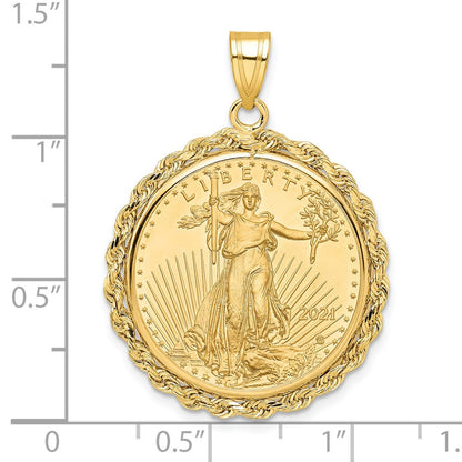 10K Yellow Gold Wideband Distinguished Coin Jewelry Polished Rope Mounted 1/4Oz American Eagle Prong Bezel Pendant