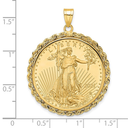 10K Yellow Gold Wideband Distinguished Coin Jewelry Polished Rope Mounted 1/2Oz American Eagle Prong Bezel Pendant