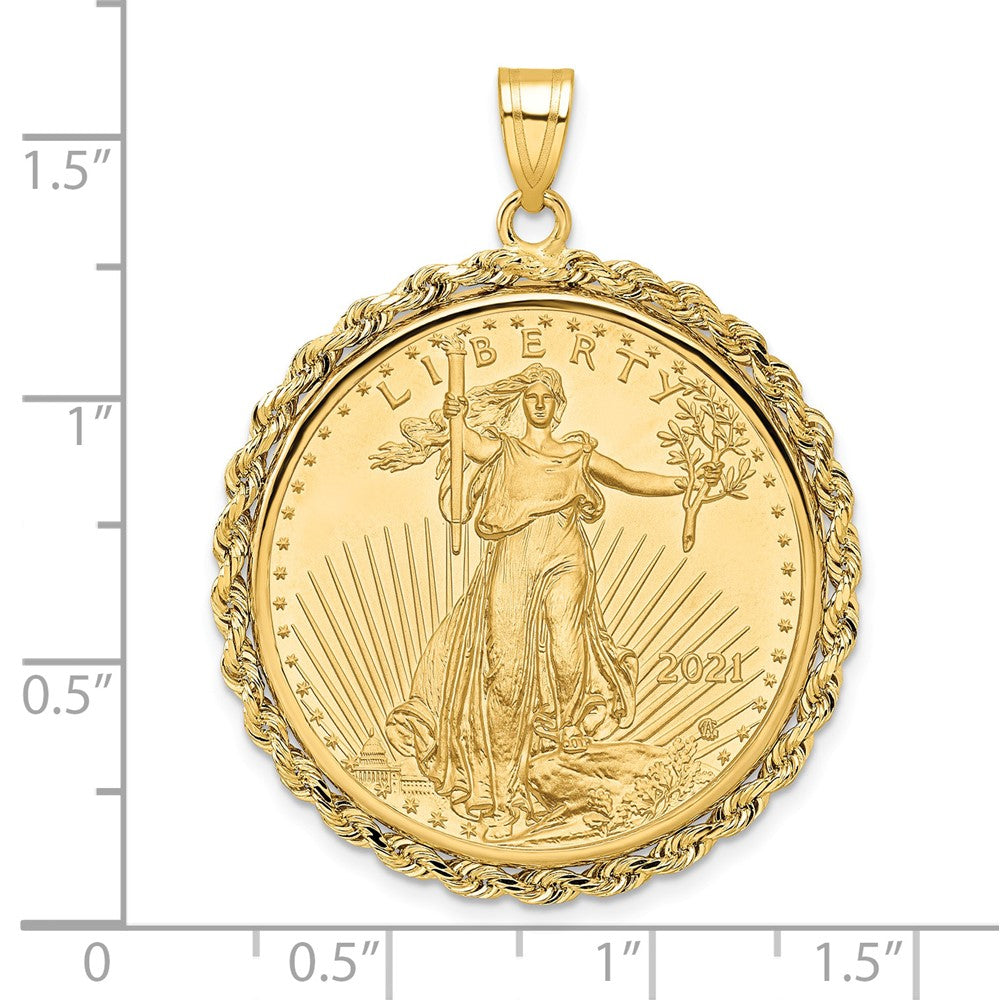 14K Yellow Gold Wideband Distinguished Coin Jewelry Polished Rope Mounted 1/2Oz American Eagle Prong Bezel Pendant