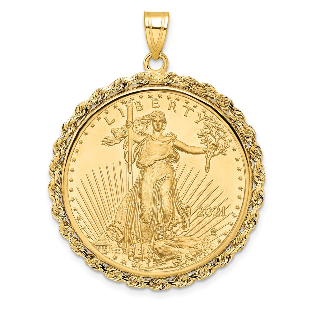 10K Yellow Gold Wideband Distinguished Coin Jewelry Polished Rope Mounted 1/2Oz American Eagle Prong Bezel Pendant