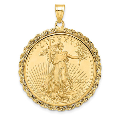 10K Yellow Gold Wideband Distinguished Coin Jewelry Polished Rope Mounted 1/2Oz American Eagle Prong Bezel Pendant