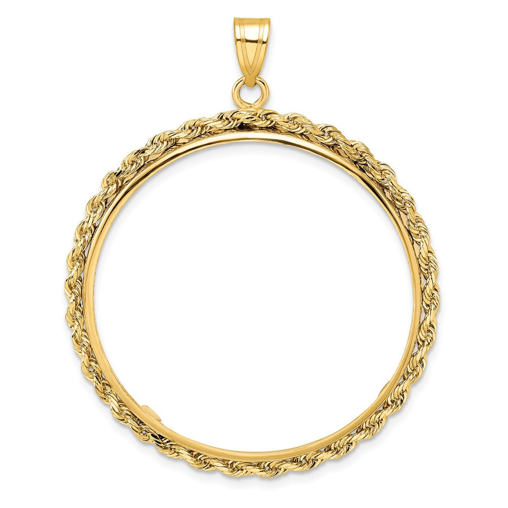 14K Yellow Gold Wideband Distinguished Coin Jewelry Polished Rope 32.7mm Prong Bezel Pendant