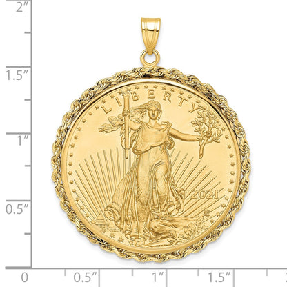 10K Yellow Gold Wideband Distinguished Coin Jewelry Polished Rope Mounted 1Oz American Eagle Prong Bezel Pendant