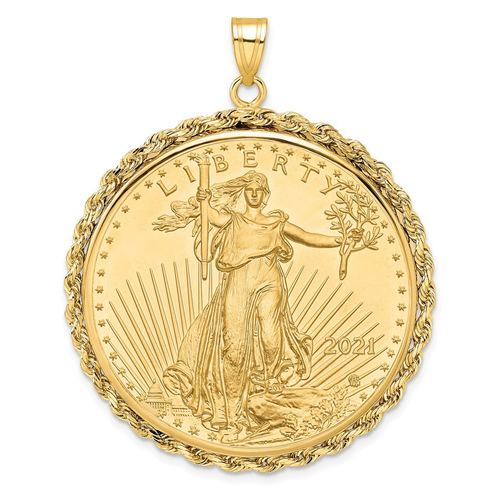 10K Yellow Gold Wideband Distinguished Coin Jewelry Polished Rope Mounted 1Oz American Eagle Prong Bezel Pendant