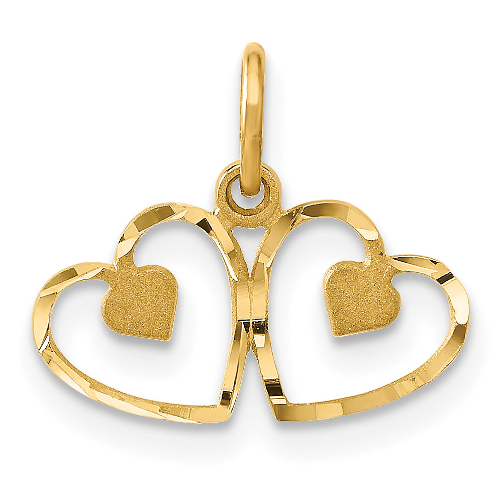 14K Yellow Gold Satin And Diamond-Cut Heart Charm