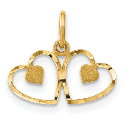 14K Yellow Gold Satin And Diamond-Cut Heart Charm