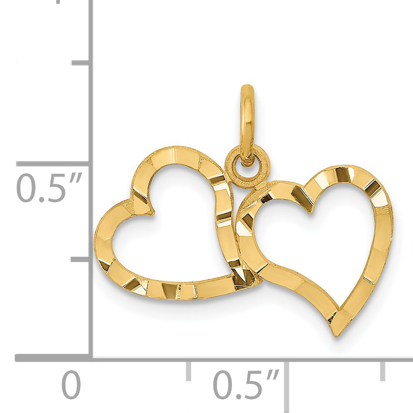 14K Yellow Gold Polished Double Heart Pendant