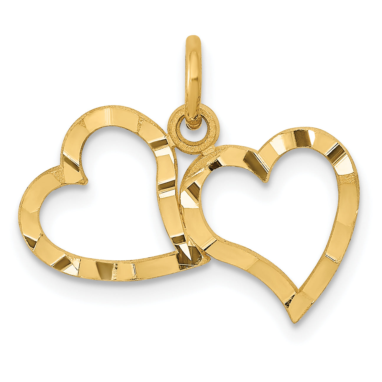 14K Yellow Gold Polished Double Heart Pendant