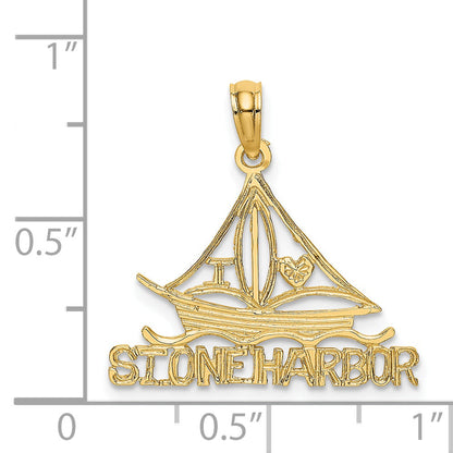 14K Yellow Gold I Love Stone Harbor Sailboat Charm