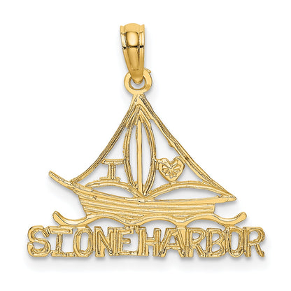 14K Yellow Gold I Love Stone Harbor Sailboat Charm