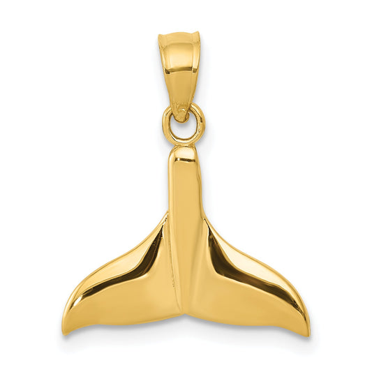 14K Yellow Gold Solid Polished Open-Backed Whale Tail Pendant